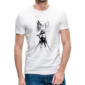Anime Attack On Titan Baskılı Beyaz Erkek Örme Tshirt