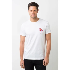 Flamingo Suluboya Resim Baskıresim Çizim Flamingo Baskılı Beyaz Erkek Örme Tshirt