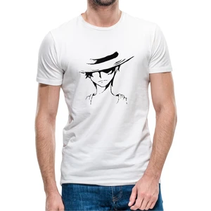 Anime One Piece Baskılı Beyaz Erkek Örme Tshirt