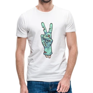 Zombie Peace Baskılı Beyaz Erkek Örme Tshirt