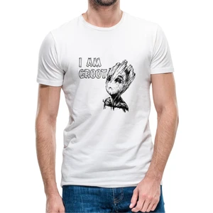 I Am Groot Wood Text Baskılı Beyaz Erkek Örme Tshirt