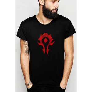 World Of Warcraft Horde Baskılı Siyah Erkek Örme Tshirt