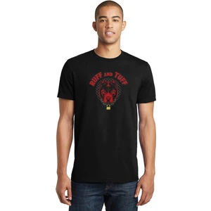 Pitbull Amblemi Ruff And Tuff Baskılı Siyah Erkek Örme Tshirt