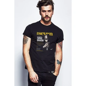 2pac Seven 7 Baskılı Siyah Erkek Örme Tshirt