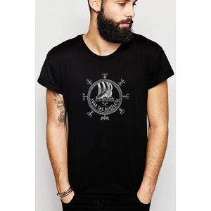 Vikings Valhalla Rune Tee Baskılı Siyah Erkek Örme Tshirt