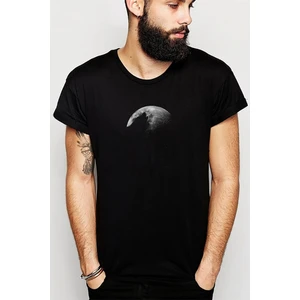 Kurt Dolun Ay Baskılı Siyah Erkek Örme Tshirt