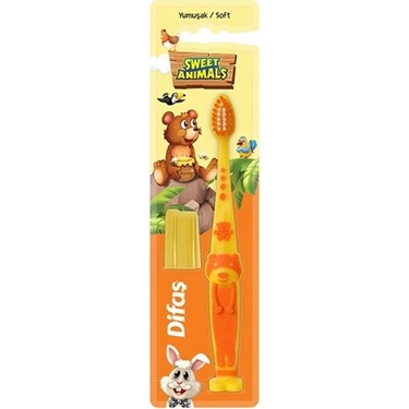 Difaş Sweet Animals Yumuşak Kıllı Çocuk Diş Fırçası Turuncu Ergonomik Sap 1