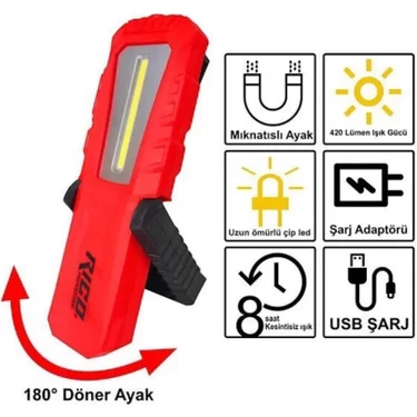 Rico RC0038 LED El Feneri Şarjlı Lamba Mıktanıslı 420