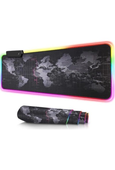 Cyber Dünya Desenli 78 x 30 cm Rgb Işıklı Mouse Pad World Map