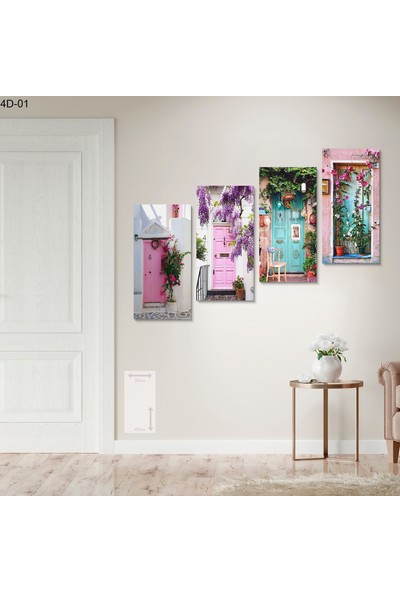 Evine Moda Renkli Kapılar 4 Parça Mdf Tablo