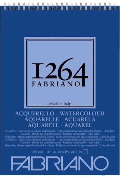 Fabriano 1264 Suluboya Defter 300 gr A4-30 Yaprak Spiralli