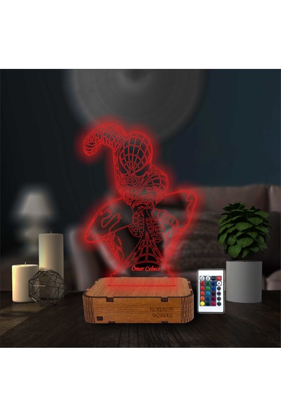 3D Hediye Dünyası Örücek Adam Spiderman Özel Isimli 16 Renkli Kumandalı