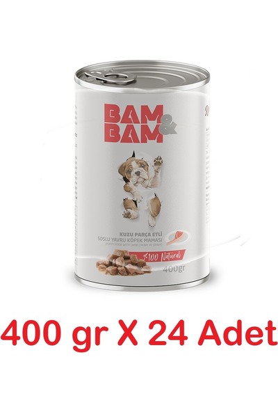 Bam&Bam Kuzu Etli Soslu Yavru Köpek Konservesi 400 gr x 24 Adet