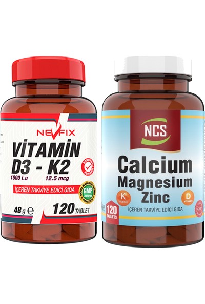 Nevfix Calcium Magnesium Çinko D K Kalsiyum Vitamin & Nevfix Vitamin D3-K2 120 Tablet