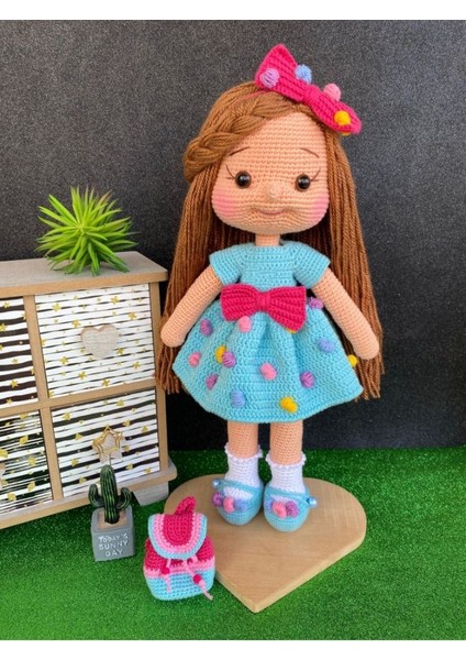 Simay Store Amigurumi Organik Örgü Oyuncak Şapkalı Örgü Bebek 35 cm