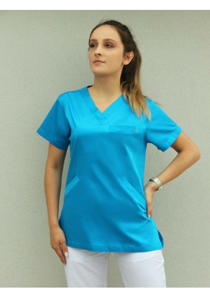 Bayan V Yaka Grey Red Turkuaz Tek Üst Forma Gr-02