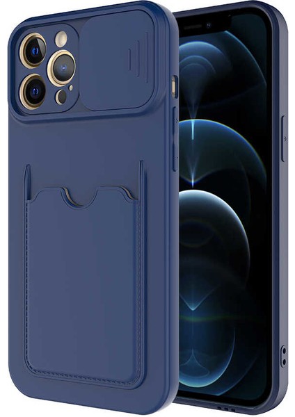 Apple iPhone 12 Pro Max Kılıf Kartlıklı Lens Kapatmalı Kapak