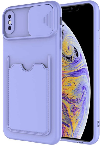 Apple iPhone Xs 5.8 Kılıf Kartlıklı Lens Kapatmalı Kapak