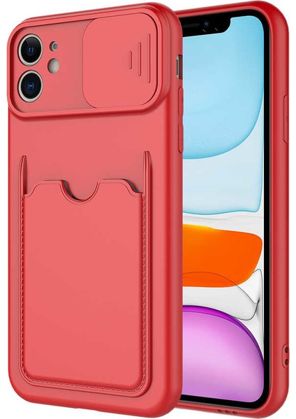 Apple iPhone 11 Kılıf Kartlıklı Lens Kapatmalı Kapak