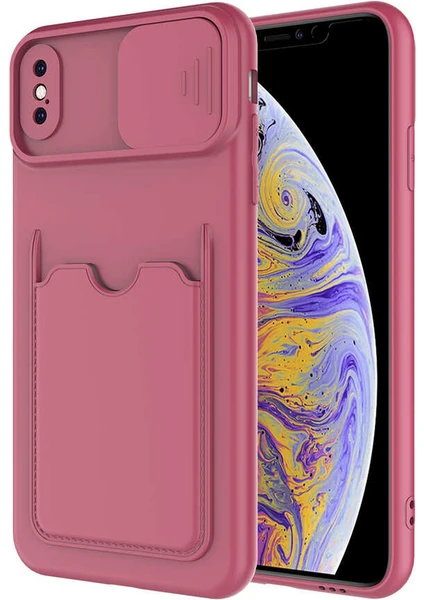 Apple iPhone Xs 5.8 Kılıf Kartlıklı Lens Kapatmalı Kapak