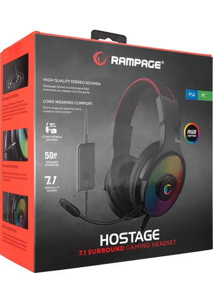 R46 Hostage Siyah 7.1 USB Surround Rgb Ledli Oyuncu Kulaklığı