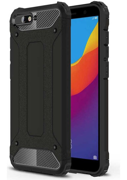 - Huawei Y6 2018 - Kılıf Çift Katman Zırh Tank Crash Military Kapak - Siyah - T5966