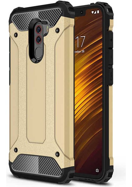 - Xiaomi Pocophone F1 - Kılıf Çift Katman Zırh Tank Crash Military Kapak - Gold - T5863