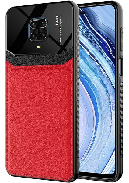 - Xiaomi Redmi Note 9 Pro - Kılıf Deri Görünümlü Parlak Mika Tasarımlı Emiks Kapak - Kırmızı