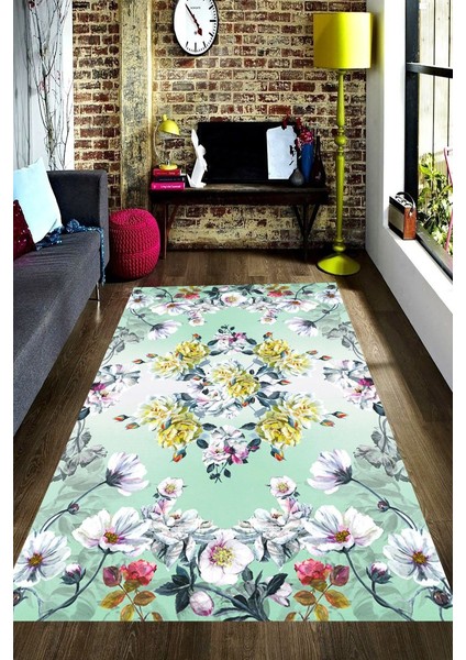 Antibakteriyel Yıkanabilir Kaymaz Dot Taban Dijital Baskı Salon Halısı MRC1782