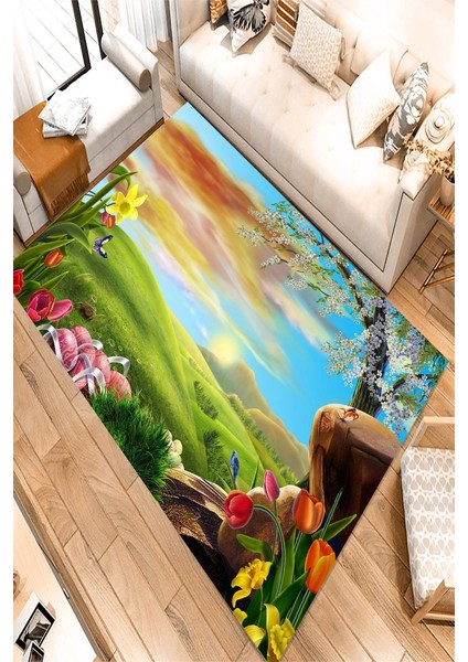 Antibakteriyel Yıkanabilir Kaymaz Dot Taban Dijital Baskı Salon Halısı MRC1885