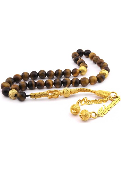 1000 Ayar Kazaz Isim Yazılı Püsküllü Küre Kesim Kaplangözü Doğaltaş Tesbih