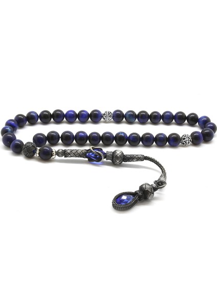 1000 Ayar Kazaz Püsküllü Küre Kesim Mavi Kaplangözü Doğaltaş Tesbih