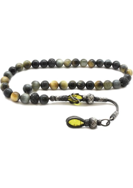 1000 Ayar Gümüş Kazaz Püskül Küre Kesim Karışık Renk Kaplangözü Doğaltaş Tesbih