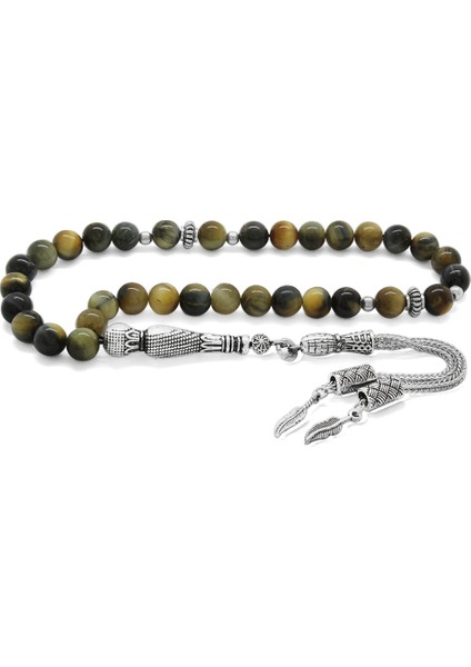 Kararmaz Metal Püsküllü Küre Kesim Karışık Renk Kaplangözü Doğaltaş Tesbih