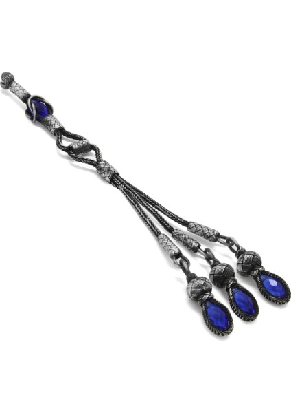 Mavi Zirkon Taşlı 3lü Uzun Model 1000 Ayar Gümüş Kazaz Püskül