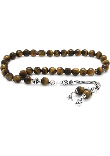 925 Ayar Gümüş Çift Harf Püsküllü Küre Kesim Kaplangözü Doğaltaş Tesbih