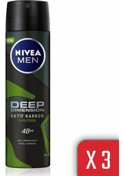 Men Deep Dimension Amazonia Sprey Deodorant 150 ml Erkek x 3 Adet