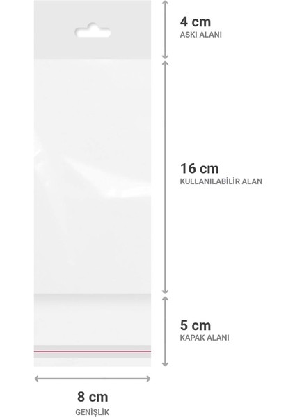 Askılı (Meksika Şapka) Bantlı Şeffaf Opp Torba 8 x 16 9 cm - 500'LÜ fiyatları