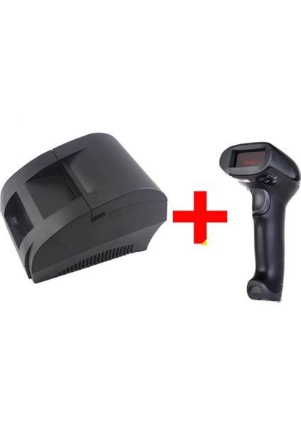 JP-5890K 58MM Siyah Termal Makbuz Yazıcı + Kablosuz Lazer Barkod Tarayıcı
