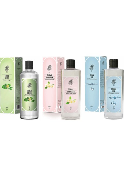 Lime Kolonya 270 ml + Rebul Jasmine Kolonya 270 ml + Rebul Ice Kolonya 270 ml 3'lü Set