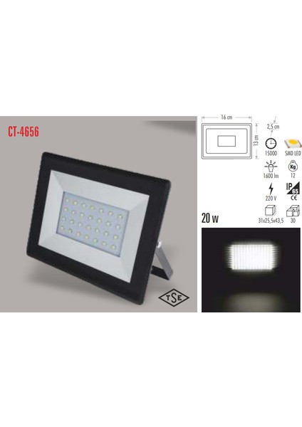 CT-4656 20W Beyaz Işık Slim LED Projektör Cata