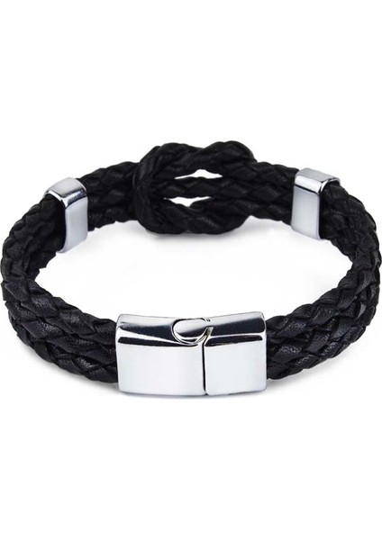 Tamamı El Örgüsü Camadan Bağlı Deri Bileklik Mıknatıslı Siyah S Bileklik fiyatları