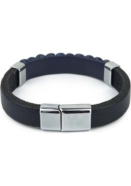 Tahta Boncuklu Sırım Saç El Örgüsü Deri Bileklik Kahve & Mavi S Bileklik fiyatları