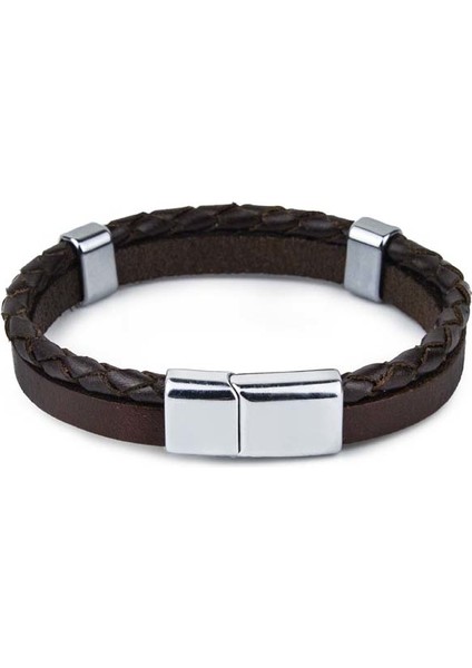 Yan El Örgüsü Düz Deri Bileklik Mıknatıs Kilitli Kahverengi S Bileklik fiyatları