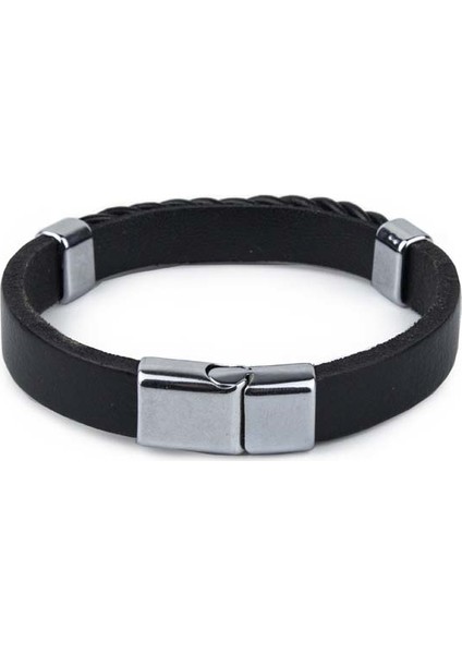 Sırım Saç El Örgüsü Düz Deri Bileklik Siyah & Gri M Bileklik fiyatları