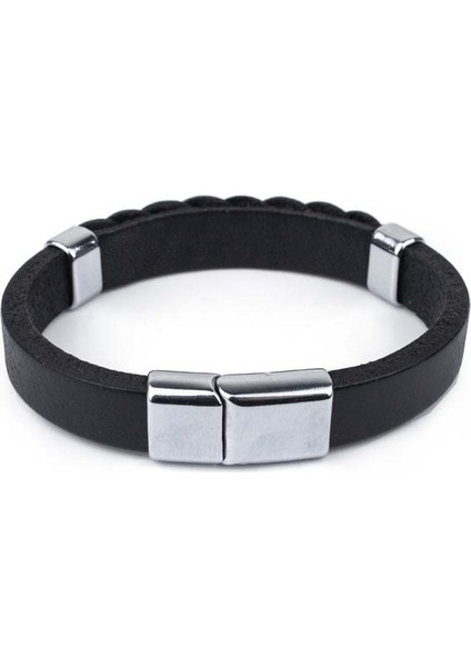 Yuvarlak ve Saç El Örgüsü Düz Deri Bileklik Siyah & Bordo S Bileklik fiyatları