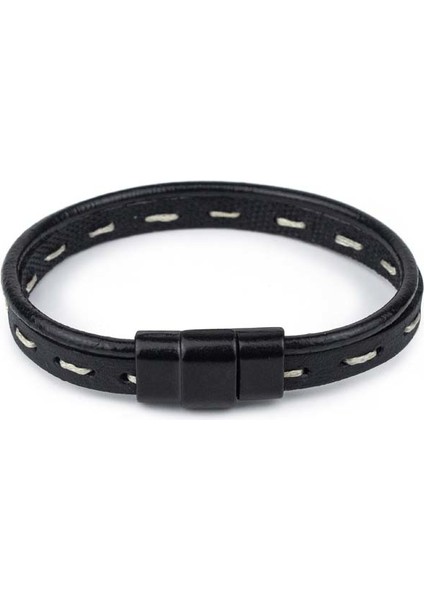 Düz Dikiş ve Sırımlı Deri Bileklik Siyah Kilitli Siyah & Beyaz S Bileklik fiyatları