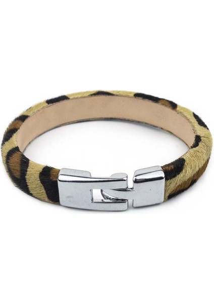 Özel Seri Leopar Deri Bileklik Krom Çapa Kilitli Kahve & Taba S Bileklik fiyatları