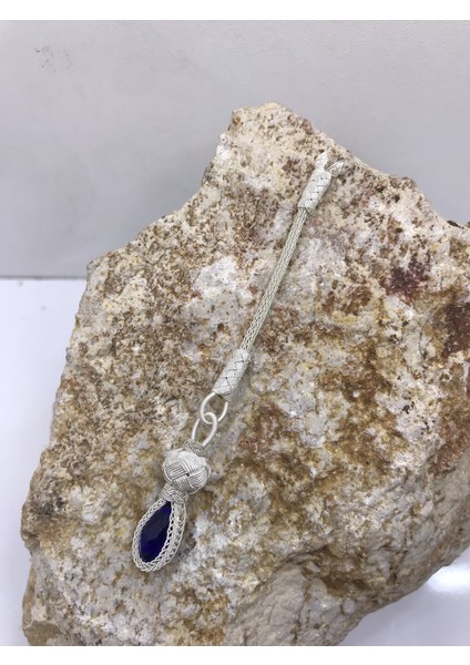 Mavi Taşlı Kısa Gümüş Tesbih Püskülü