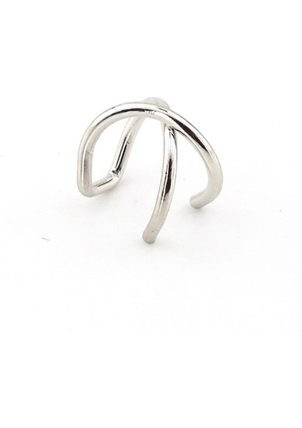 Parlak Gümüş Renkli Earcuff Kulak Kelepçesi Çapraz Sarmal EX089